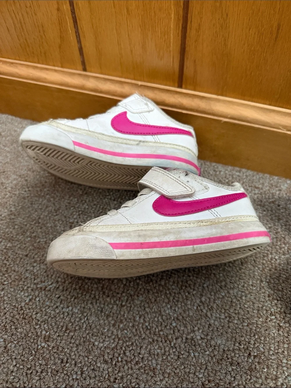 Nike Kids White Sneakers with Pink Swoosh